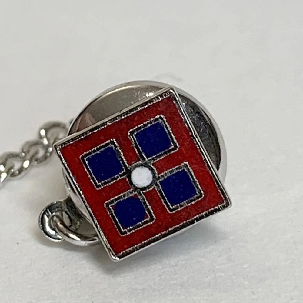 vintage red, white, and blue patriotic enamel geometric tie tack